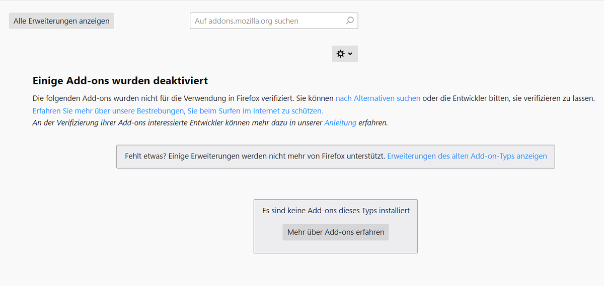 Bardnet's tweet image. Auf der Maske ist nicht ersichtlich, welche #FirefoxAddons  deaktiviert wurden