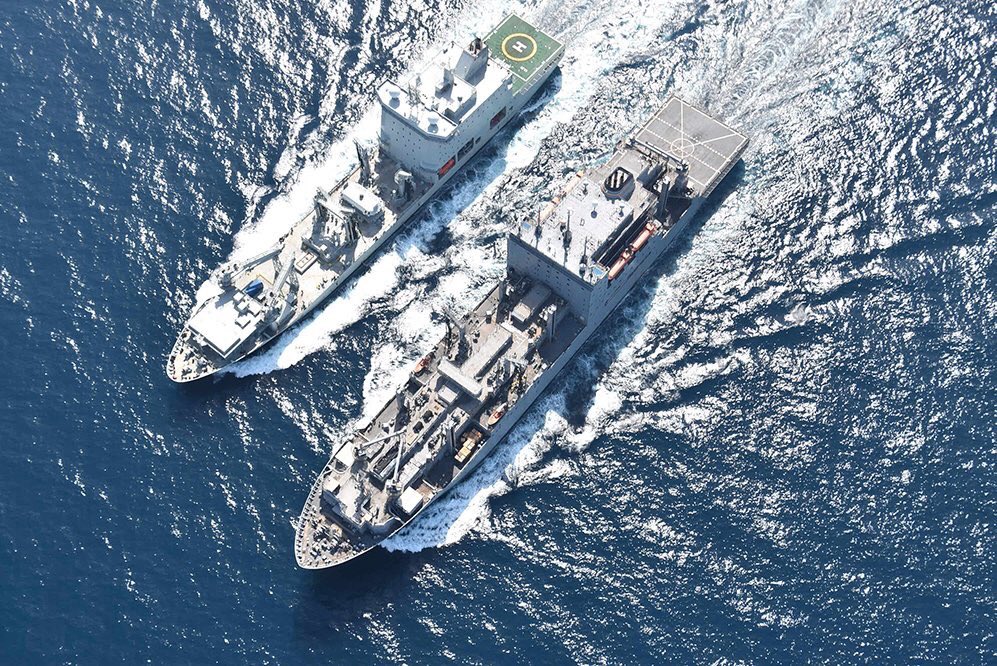 Here is the <a href="/federalfleet/">Federal Fleet</a> MV Asterix &amp; NRU @RCN_MRC refuelling <a href="/USNavy/">U.S. Navy</a> Cesar Chavez. Great to see 2 enabling strategic #naval  assets supporting Allied efforts in the Middle East. #CdnPoli #Navy Don’t you love the view!