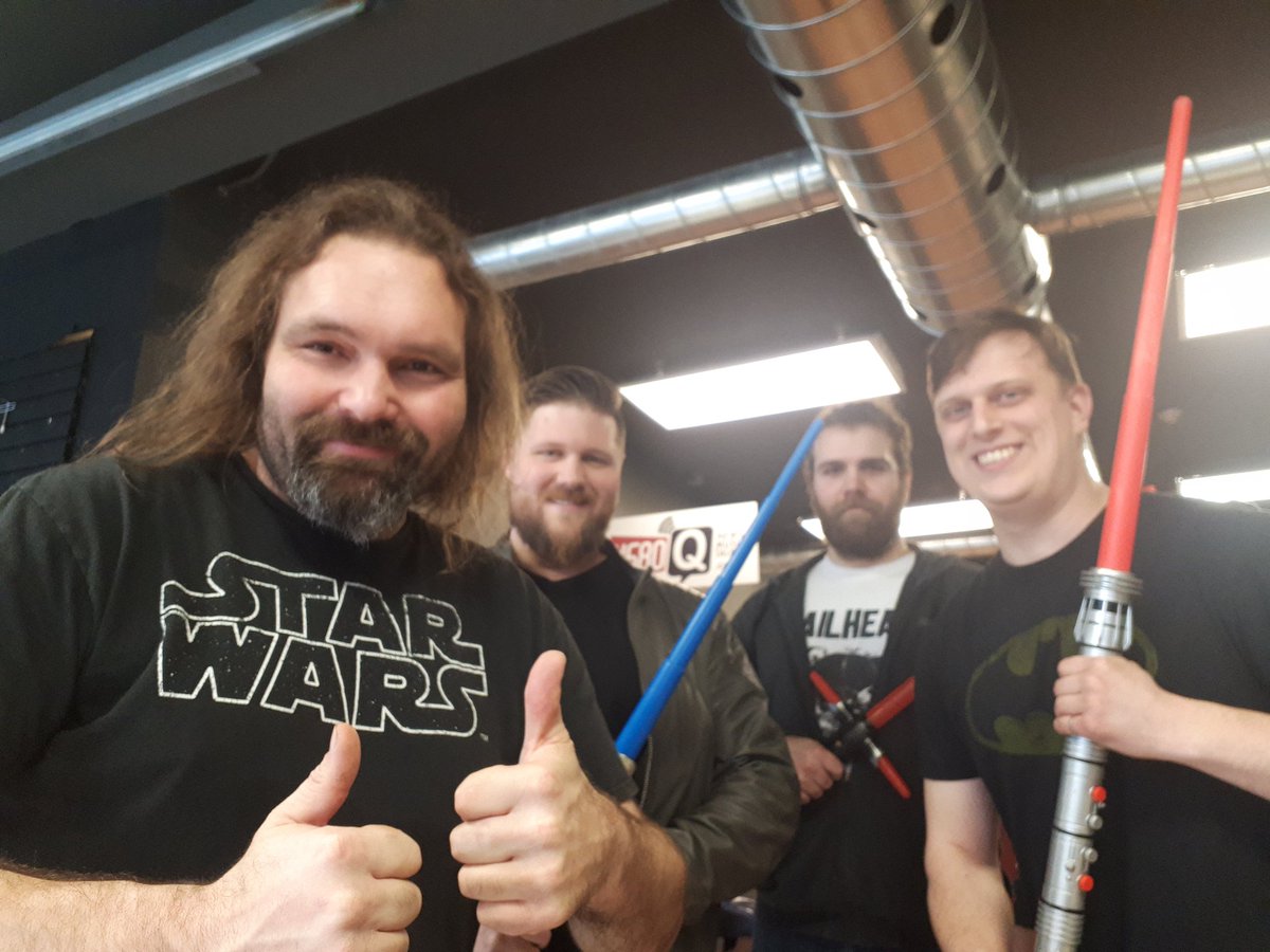 stick2thestory's tweet photo. Live in Studio @RFD_Band ...Running with lightsabers and a porg that tried to sabotage my show...lol
@q_4680 #MayThe4thBeWithYou 
#radio #Niagara #Music and yes I'm wearing my #Chewbacca PJs.. https://t.co/JMKygQdSjn