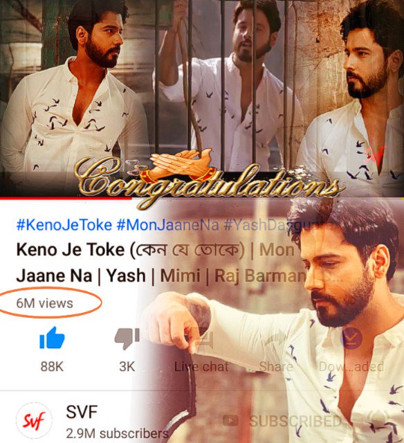 Moumita90583484's tweet photo. My heartiest Congratulations 2U Yash having #6MViews in YT of the heart touching Romantic Melody #KenoJeToke wid #88KLikes 👍👏
Congrats 2d entire team of #MonJaaneNa.Praying that thik emon ebhabei barte thakuk views.❤❤ @Yash_Dasgupta @shufta20 @YashhD_FC https://t.co/S5cxa8U95x