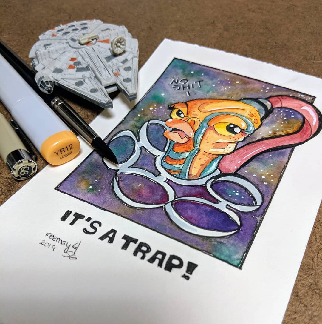 Day 4! Happy #maythe4thbewithyou day! 
PS: Plastic in our oceans is a problem.

#starwars #mermay2019 #mermay #moncalamari #space #soda #sodarings #drawing #art #watercolor