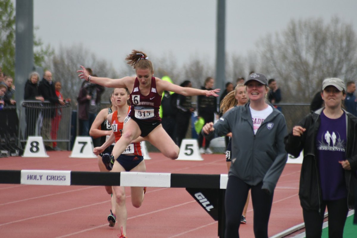 lafayetteTF's tweet photo. A pair of 12th pl finishers in the Steeplechase both Michael Neeson (9:32.72 -#10alltime) & Cassandra Wilk (11:25.41 -#6alltime) finish the 2019 season with PRs & enter the Leopards All-Time top 10 list
#steeplechase #h2oisbetter @patriotleague TF Championships #climbthehill https://t.co/KquLZjPmK2