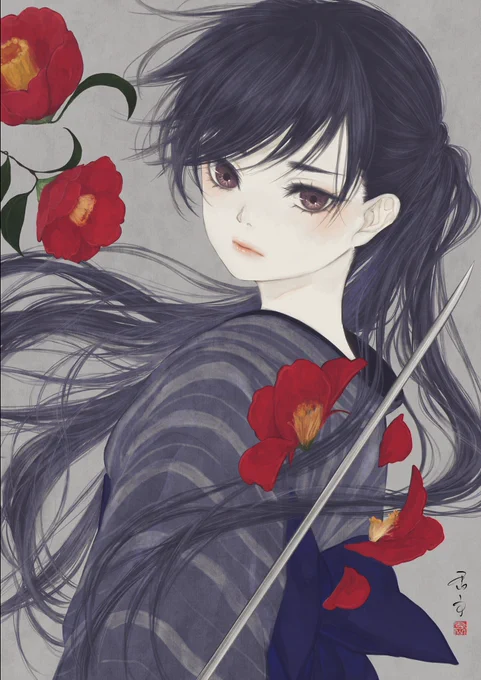 花乙女「落椿(おちつばき)」

#理想の乙女展 にて展示中
#イラスト 
