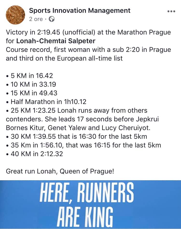 Lonah Chemtai Salpeter #PragueMarathon splits..