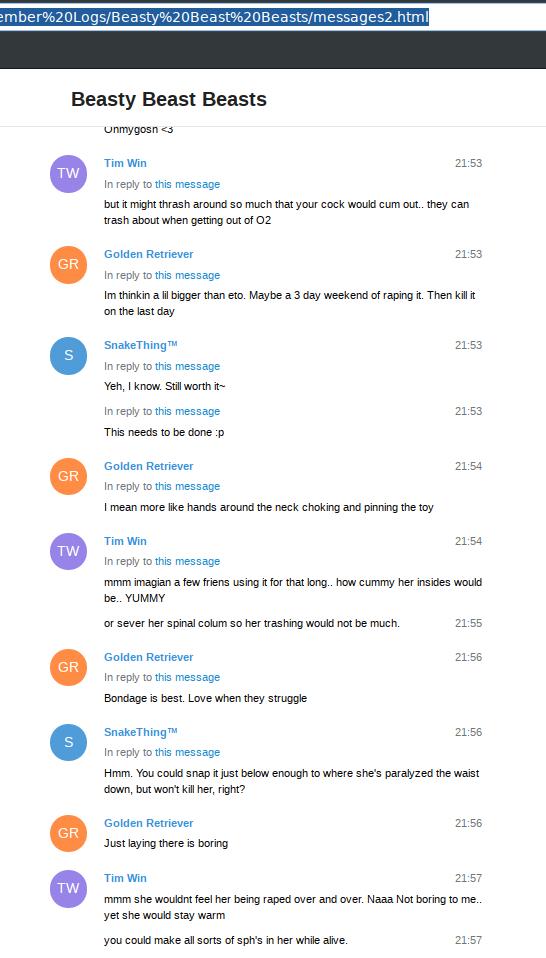 Screenshot of one page of the #TortureFiles leaks, which includes absolutely disgusting descriptions of violence & torture of living puppies.