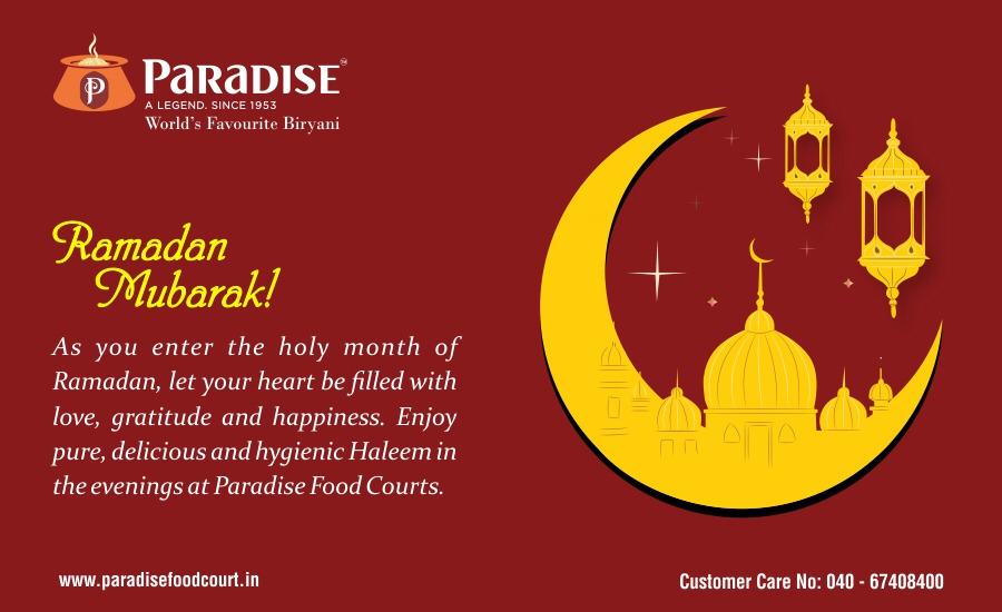 Ramadan mubarak! As you enter the holy month of Ramadan, let your heart be filled with love, gratitude and happiness. Enjoy pure, delicious and hygienic Haleem in the evenings at Paradise Food Courts. #haleem #paradisehaleem #hojayehaleem #paradise