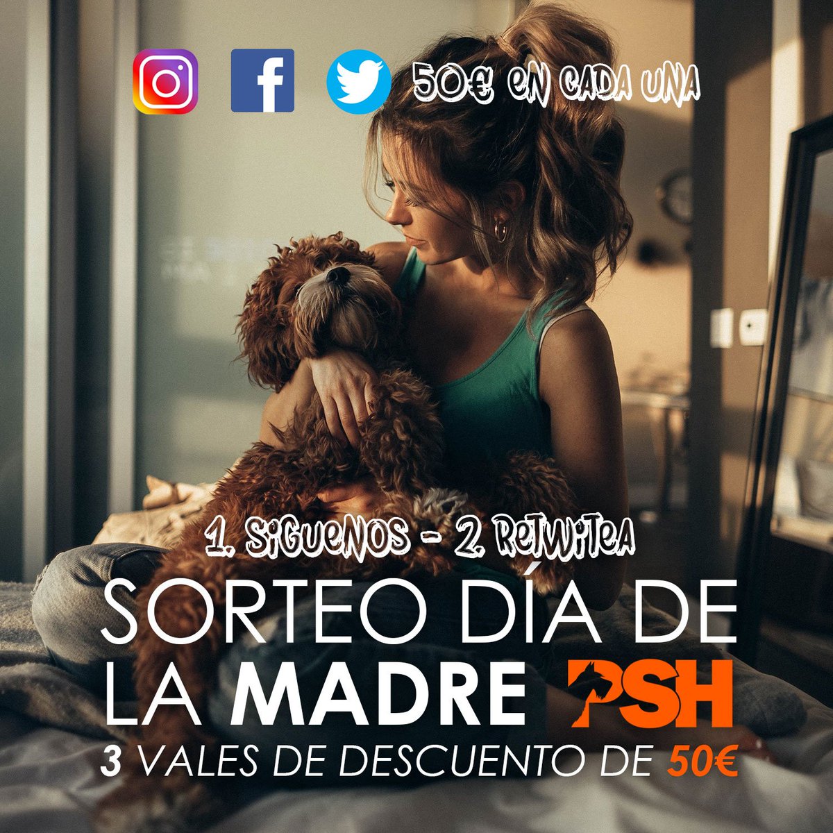 PSHmascotas's tweet photo. Feliz día de la Madre! ❤️🐶 Hoy vamos a regalar 3 cupones de 50€ ⚠️ (Facebook, Instagram y Twitter). Sigue los pasos para participar.

✅ Síguenos  
✅ Retwitea

Muchas suerte a todos y que paséis un día estupendo! 

#mascotas #perros #DiaDeLaMadre #mama https://t.co/avk4NW2lvf