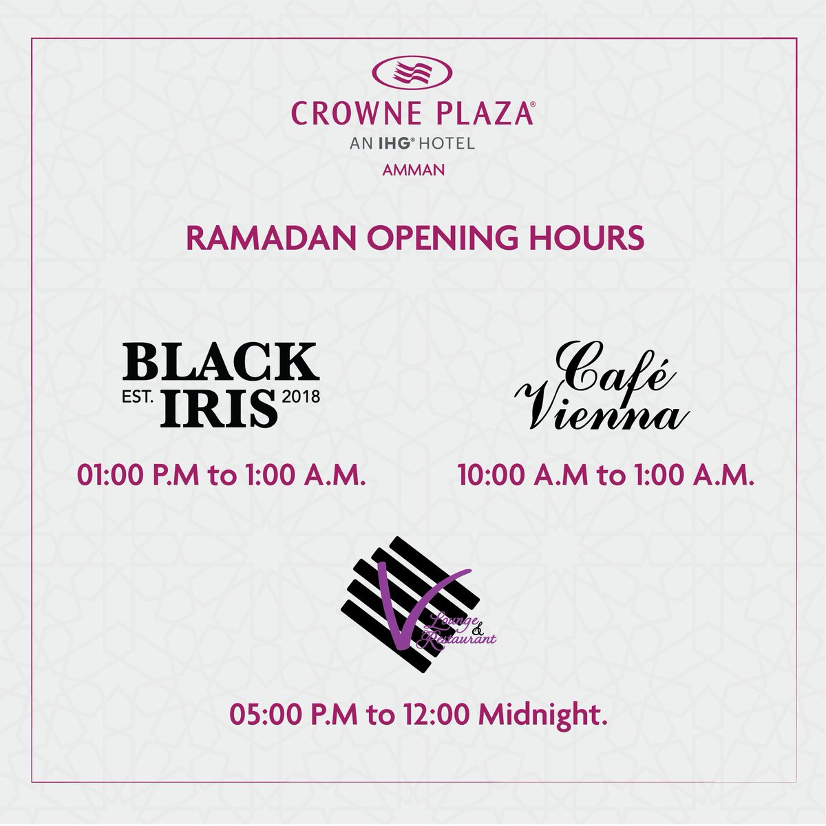 Our opening hours through Ramadan at Crowne Plaza Amman

#ammanjo #beamman #ammaning #ammanjordan