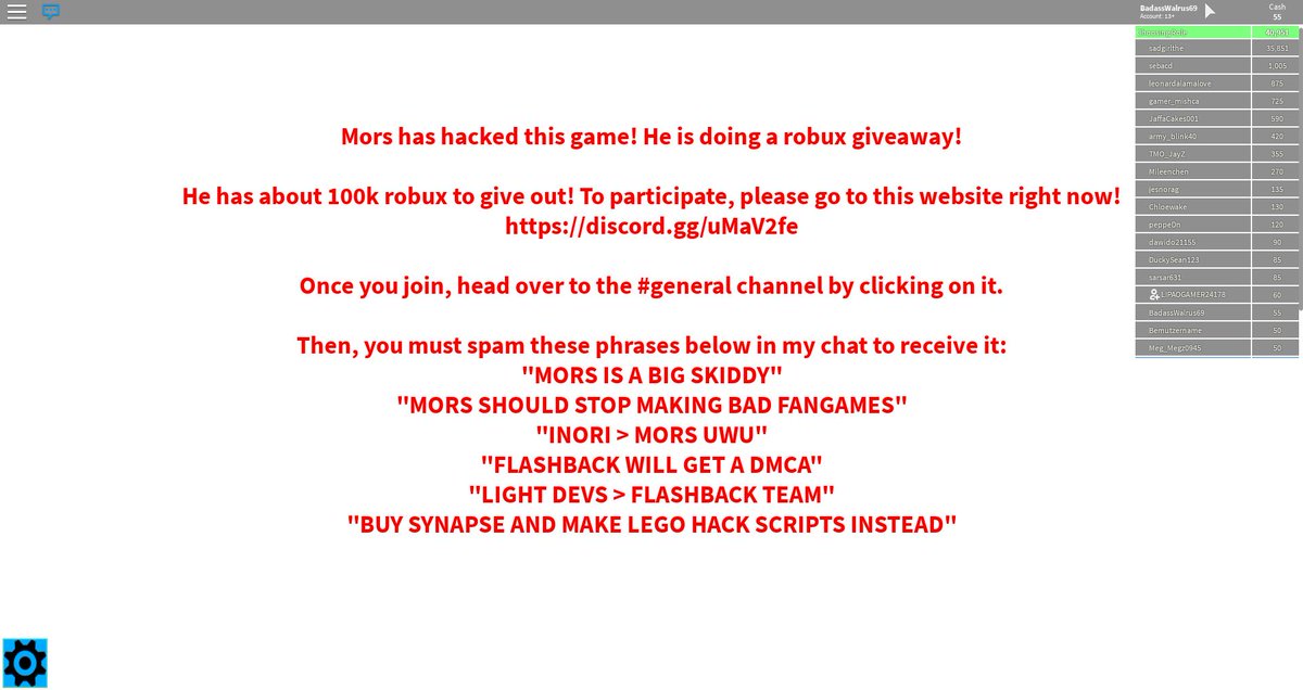 Mors On Twitter Ok So Someone Hacked One Of The Biggest Roblox Games And They Replaced It With This What The Fuck - how to give someone robux 2019