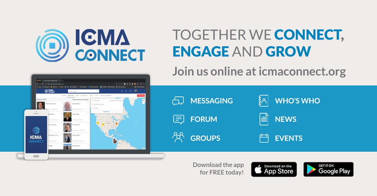 ICMA's tweet photo. We just launched our new online #membercommunity, ICMA Connect, and we know our members are going to love it! Connect with peers, discuss community issues, share #expertise, get exclusive member news/content &amp; more. Join for free today! #ICMAConnect https://t.co/rwwwRzYNiv https://t.co/hXj2hciCfP
