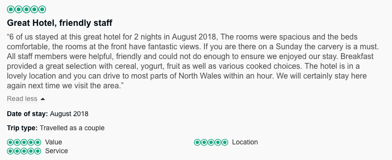 Thank you for your lovely reviews! We may be biased, but we agree that the Sunday carvery is a must 😉 #NorthWales #SundayLunch