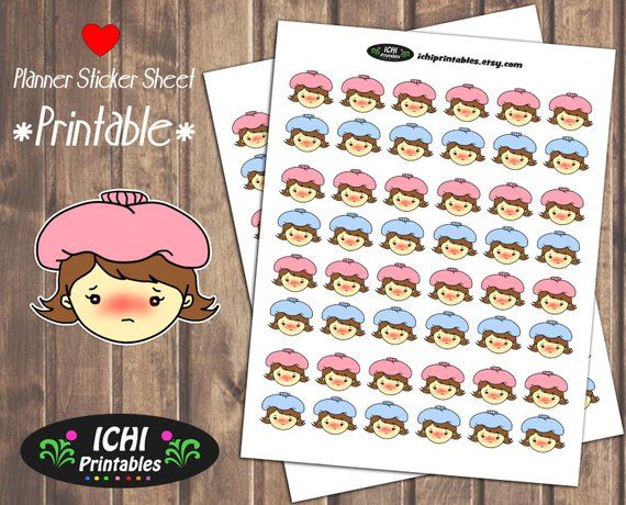 Kawaii Girl Sick Day Get Well Soon #plannerstickers #printablestickers by Ichiprintables on Etsy - (link: etsy.me/2Gx4jMW) etsy.me/2Gx4jMW   - #plannergirl #planneraddict #planner #stickers