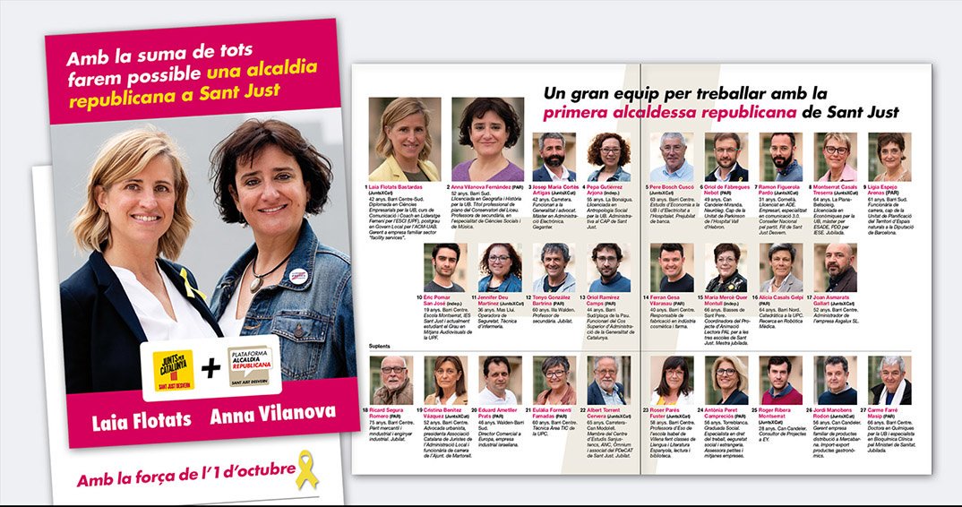 Per fi fem difusió de la candidatura completa de JuntsxCat + PAR a les municipals: Laia Flotats (alcaldessa) i Anna Vilanova (candidata #2) i tot l'equip. Impressionant!
#sumempersantjust
<a href="/AlcaldiaRepubl1/">AlcaldiaRepublicanaSJ 🎗</a>
@JxCatSantJust
#SantJust🔔💙💛