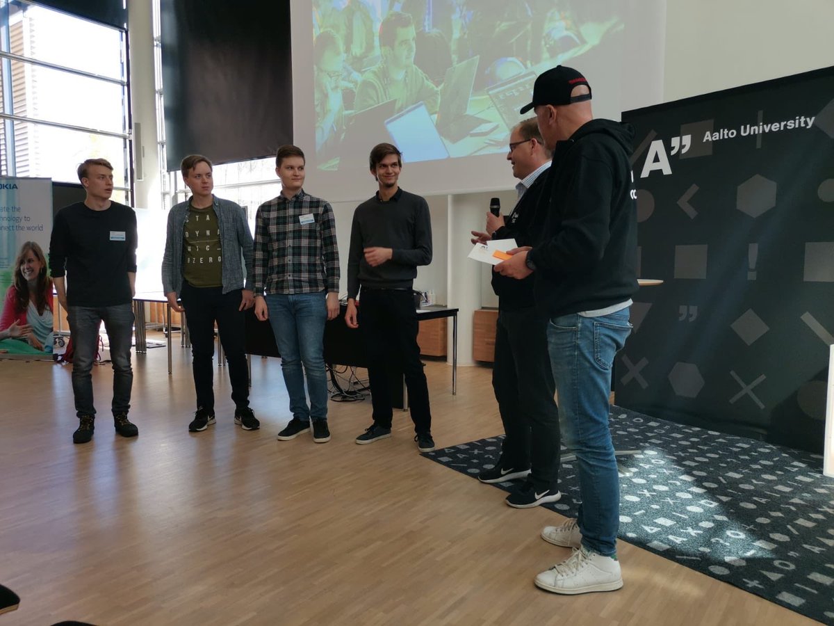 The winner of @telia_finland challenge is team Quadratic with real-time AR coach. Congratulations! #iothon