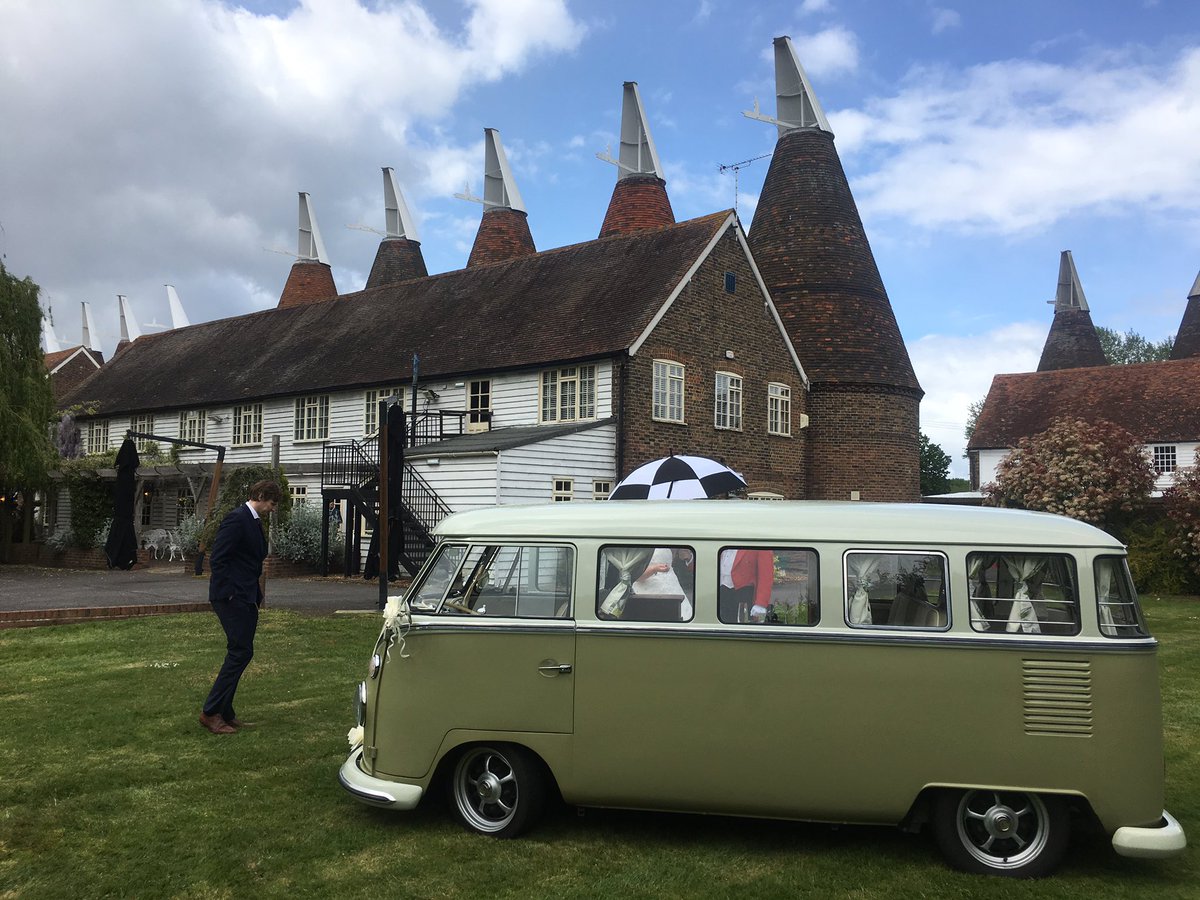 stu_hunter's tweet photo. @Hopfarm  had a lovely wedding yesterday with my wife Claire hunter and family and friends and new family  @UKVolkswagen #splitscreencampervan #vwcamper #camscamper #wedding #oasthouses https://t.co/PVtV6tmHQm