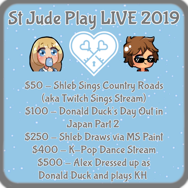 Help <a href="/KeystoHearts/">Keys to Hearts</a> raise money for <a href="/StJudePLAYLIVE/">St. Jude PLAY LIVE</a> ! Here are the milestones I have set up so we can celebrate money raised for the kiddos at St Jude Hospital!
To help reach milestones and support the kiddos, donate here! ♥ tiltify.com/@shleb/shleb-s…