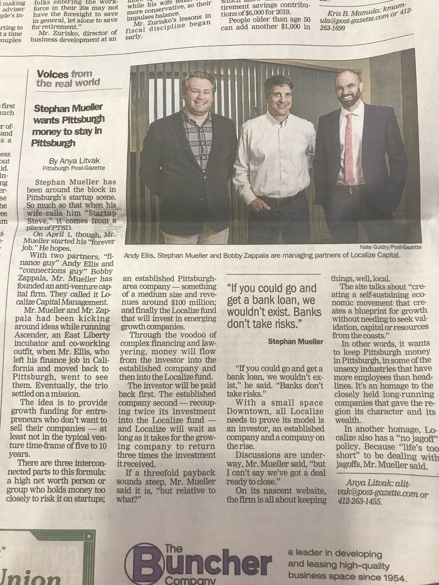 LocalizeCapital's tweet image. Check us out in the Post Gazette. For the record, we aren’t “anti-VC”. We just don’t classify ourselves as VCs.
