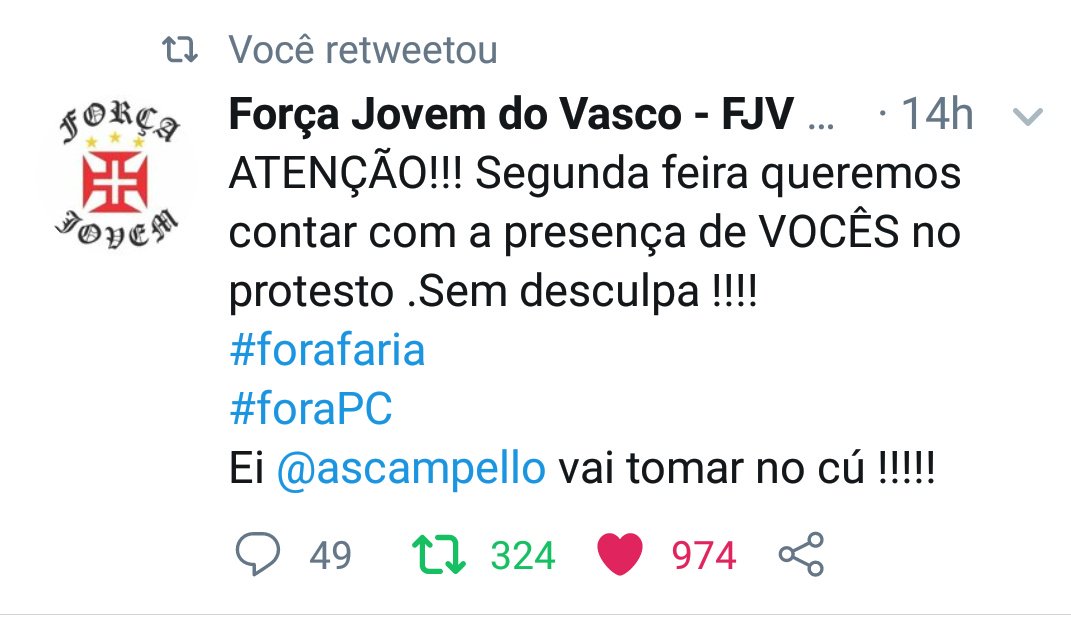 Varella1898's tweet photo. QUEM VAI ESTAR LA PRESENTE AMANHÃ COMENTA EU!!
VAMOS DAR RT PARA CHEGAR AO MAIOR NÚMERO DE TORCEDORES,
A PALAVRA DE ORDEM AMANHÃ VAI SER #forafaria #ForaCampello #foraPC  chegou a hora de dar um basta,eles não são os donos do Vasco!
O VASCO SOMOS NÓS, E NÓS SOMOS O VASCO!! https://t.co/ENxXdsViks