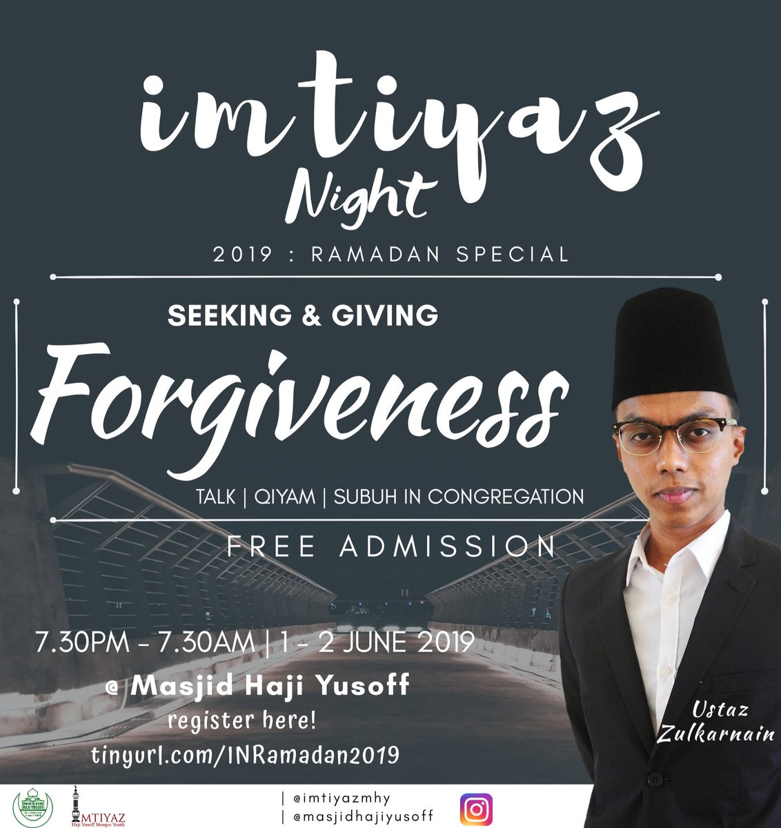 There are many ways to seek Allah's forgiveness and mercy and one way is through forgiving others. But how do we allow our heart to forgive? 
Come join us to find out more!

IMTIYAZ NIGHT 2019 : Ramadan… instagram.com/p/Bxq8OdbhjVB/…