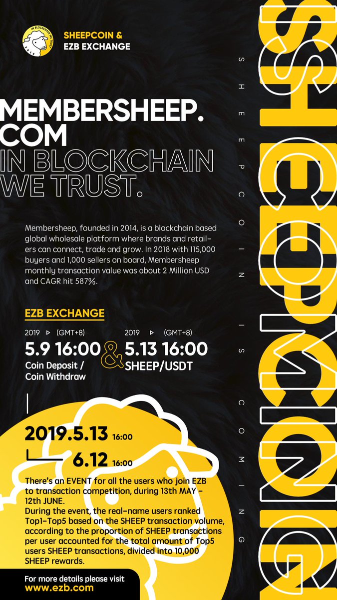 MembersheepB2B's tweet image. 10,000 #Sheepcoin is up for grab! #EZBexchange  launched cryptocurrency competition to see who is the best player in the crypto-market!
#EZB #cryptocurrencycompetition #investment #Blockchain #Sheepcoin

bit.ly/2JtCvi8