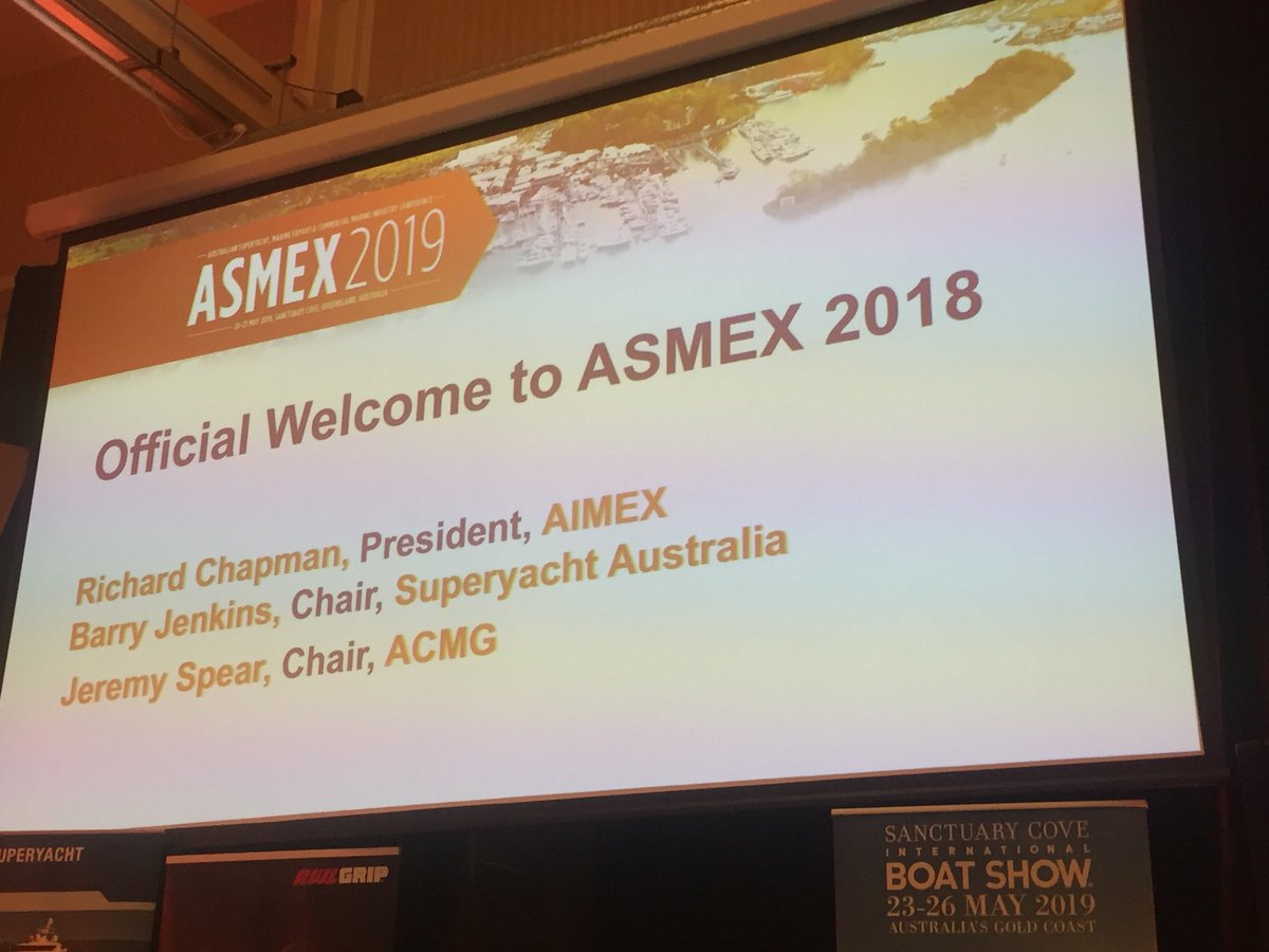 marinetics's tweet photo. Australian Marine Industry Conference - ASMEX 2019 open and underway at Sanctuary Cove QLD. 
Government Ministers, representatives and dignitaries in attendance. 
Full house of 200+ industry specialists in attendance. #ASMEX2019 https://t.co/tY9qSLS280