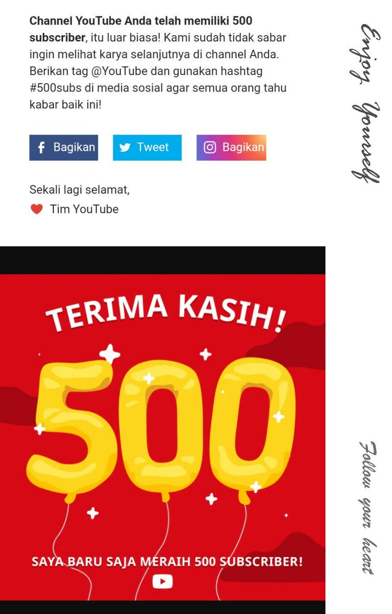 Wow, terima kasih banyak semuanya. Saya baru saja meraih 500 subscriber di YouTube! #500subs #youtuber