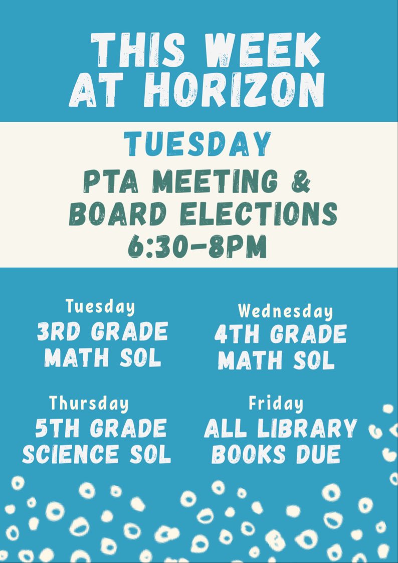 Reminders for the week: