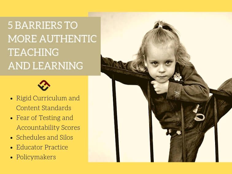 ThoughtStretchr's tweet image. If we truly want to prepare our students for real life it’s time we stop asking them to play school and start making learning more authentic.

5 Barriers To More Authentic Teaching And Learning - TeachThought PD buff.ly/2JbaJUc