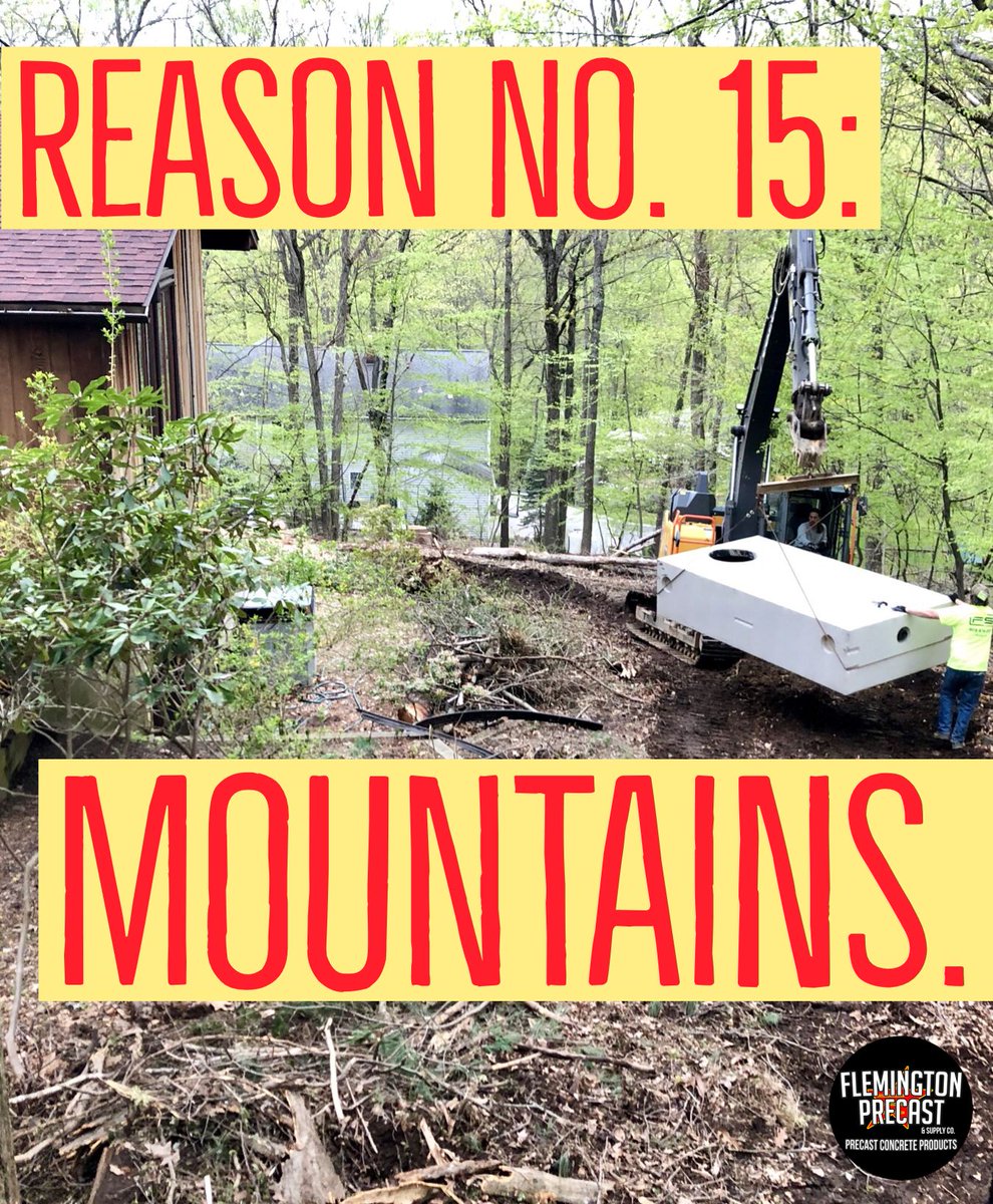 PrecastNJ's tweet photo. The garden state is full of sprawling hillside homes, built out of the side of a mountain. Our septic tanks are specially designed to be carried in on these sites. Demand safety. Demand Flemington Precast. https://t.co/WZcf8RKDO1