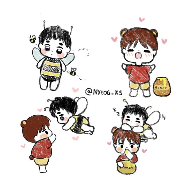 [Doodle] kaisoo: Bear Nini and Bee Soo 🐻🍯🐝