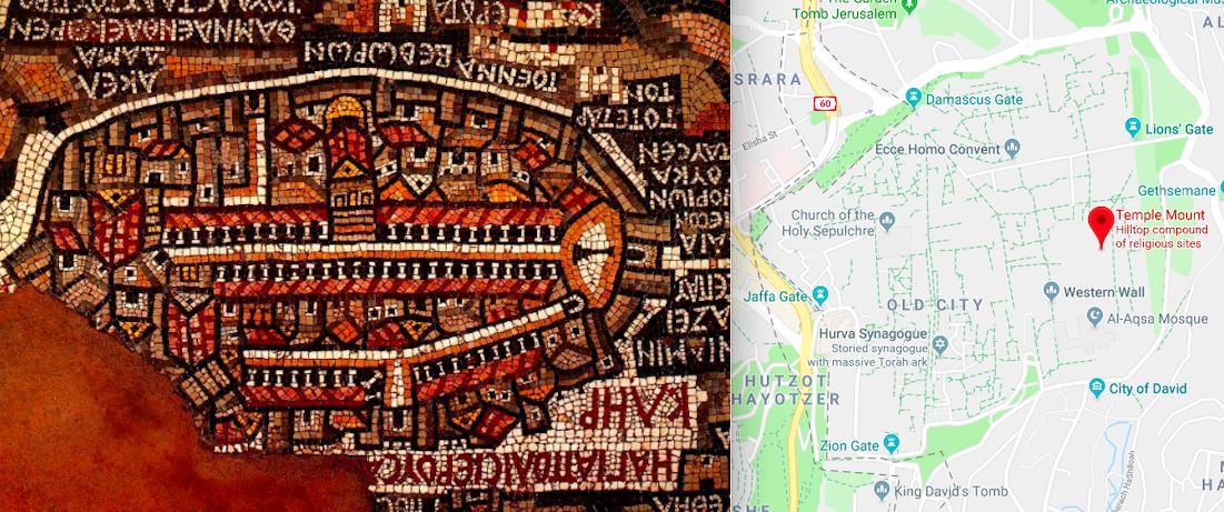 DarwinBeliever's tweet image. Historic #MadabaMap Linked To #CopperScroll &amp;gt; Map has details of #OldJerusalem as #Fortification, dam built across #JordanRiver to redirect/contain water broke &amp;amp; caused #greatflood - convent &amp;amp; #TempleMount both coloured with yellow/#gold  mosaics = targets?
#ArtIsHistory