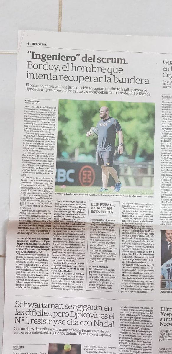 Mi nota, para @DeportesLN, a Andrés Bordoy, el encargado de ayudar a mejorar el scrum de @JaguaresARG. #WARvJAG #HURvJAG #SuperRugby
