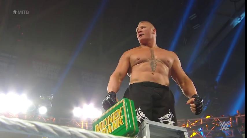 WWEUniverse's tweet photo. WHAT JUST HAPPENED?!

@BrockLesnar is MR. #MITB! https://t.co/3ZEa3AC8s0