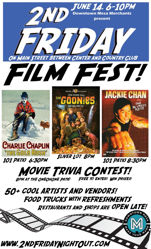 June 14th is Film Fest!  Chaplin, The Goonies, and Jackie Chan!!!