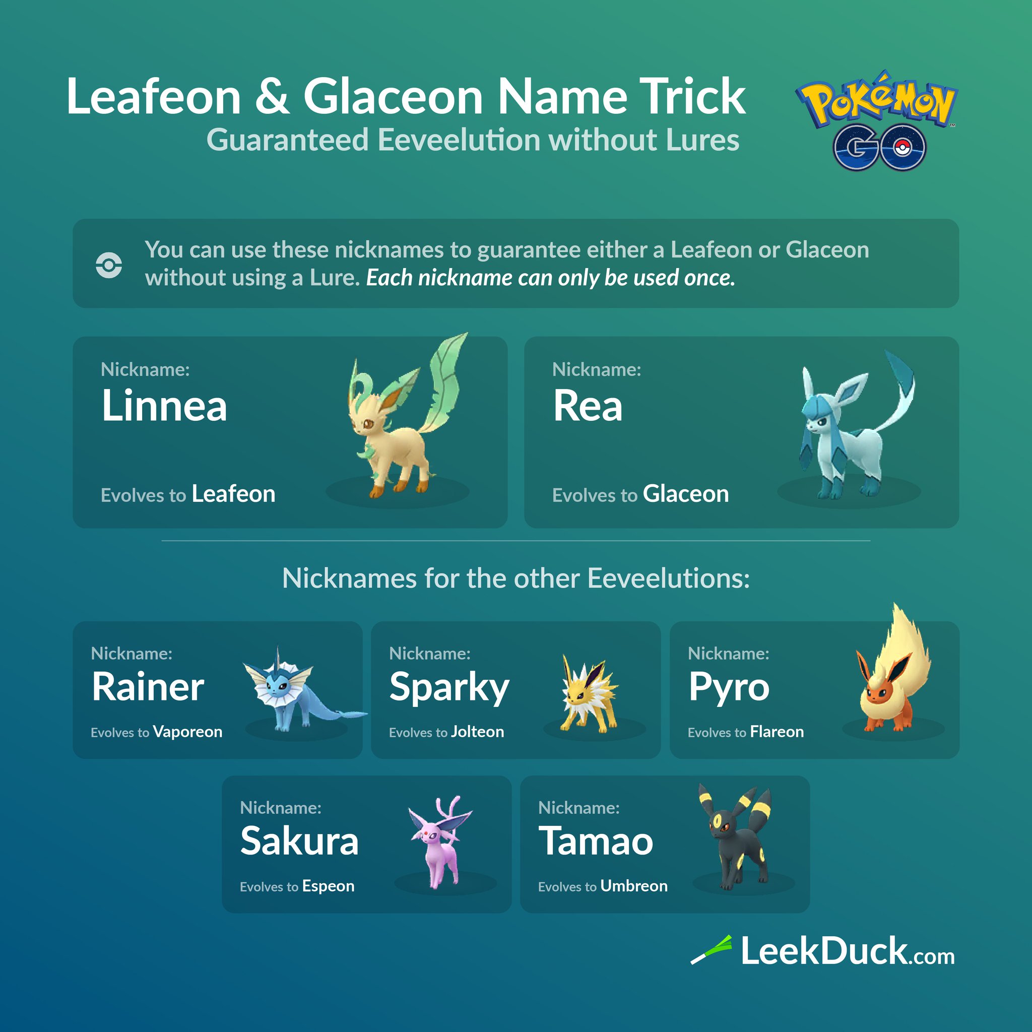 X 上的Leek Duck 🦆：「Leafeon & Glaceon Name Tricks. You can get