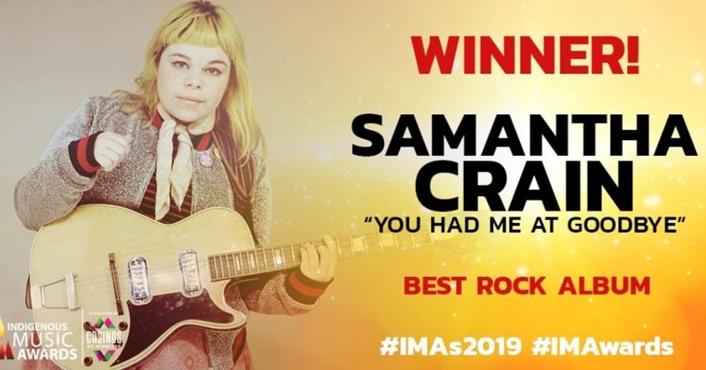 sjcrain's tweet photo. Well, well, well...bummed I couldn't be at the awards show BUT, just in, we won an Indigenous Music Award for Best Rock Album !!! YAKOKE! #IMAs2019 @RamseurRecords @DolphusRamseur @fulltimehobby @johnvanderslice https://t.co/SGszFJRqwN