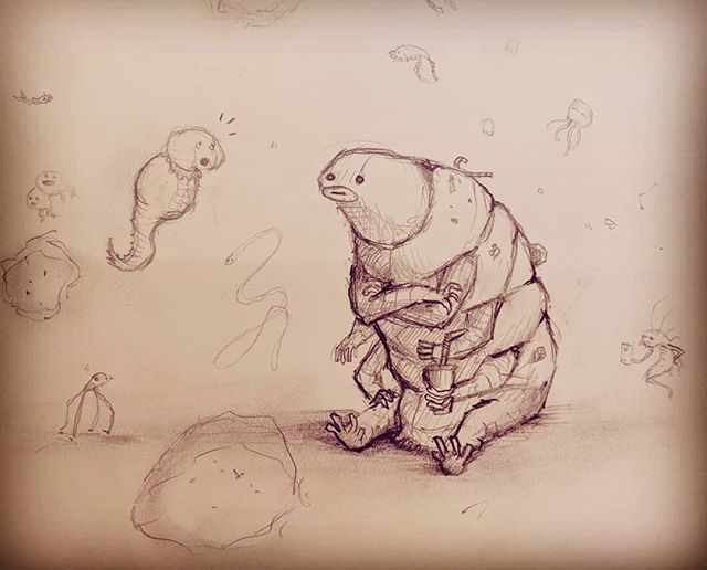sethdraaws's tweet photo. A #tardigrade considers its #neighbors  #waterbears #tardigrades #microscopicanimals #nematodes #waterfleas #flatworms #sketch #graphite #art #arté #drawing #illustration #cute #deepseacreatures #entities https://t.co/0WmqPXVc97 https://t.co/lnjPxg1DtA