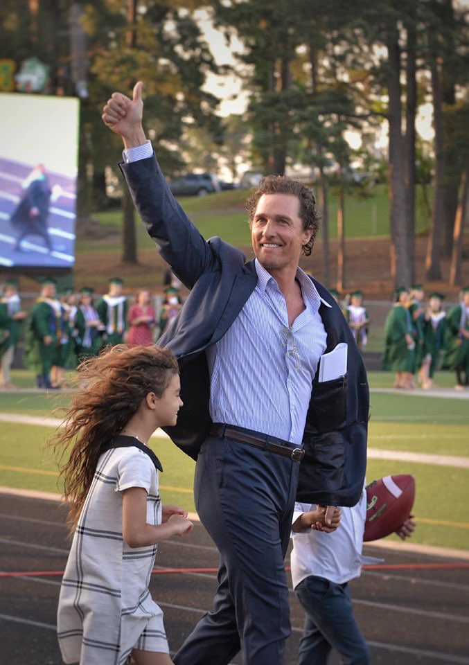 hayden_h's tweet photo. Longview HS alumni Matthew McConaughey walking onto the field at Lobo Stadium prior to 2019 graduation ceremony tonight.

📸: Les Hassell/@newsjournal https://t.co/CwUU2FmTG6