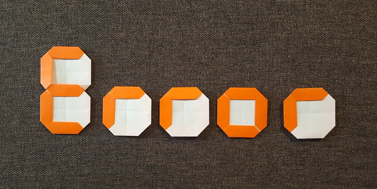 Tatsumi S Mitsuda 折り紙でデジタル数字を折ってみました 正方形不切二枚のユニットです 別作品の下折り中に思い付きました あまりに簡単なので他に作った人がいないかネットで調べたら 似たのがありましたが ハサミと糊を使った作品だったので