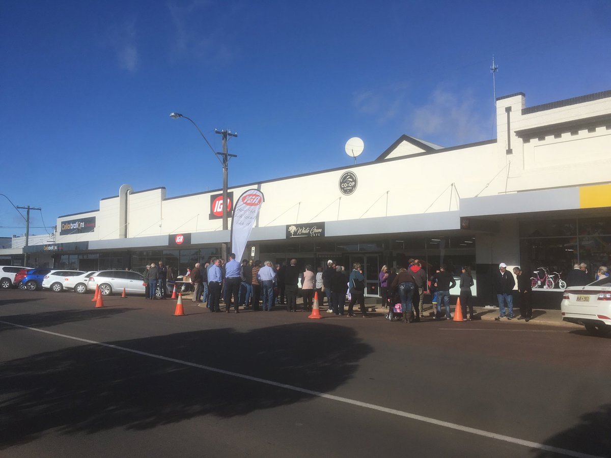 Crowd still gathering for the official re opening of the Katanning Co-op. Congratulations to Peter, Adrian, Jill and the rest of the team on an incredible effort to revitalise this local business. Come and check it out after you vote!