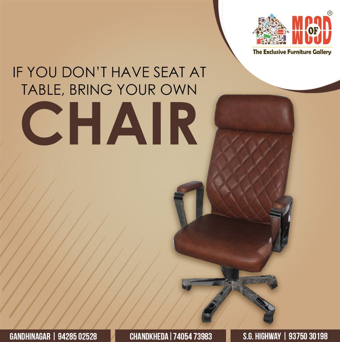 MoodofWood1's tweet photo. If you don't have seat at Table, Bring Your Own Chairs.
.
.
#MoodOfWood #Furniture #furnitureshowroom #Gandhinagar #Ahmedabad #OfficeChairs #RelaxChair #Chairs #Chair #RockingChair #HomeFurniture #HomeDecor #Beds #Sofas #OfficeFurniture #CorporateDesign #InteriorDesign https://t.co/rpaPkq2wmp