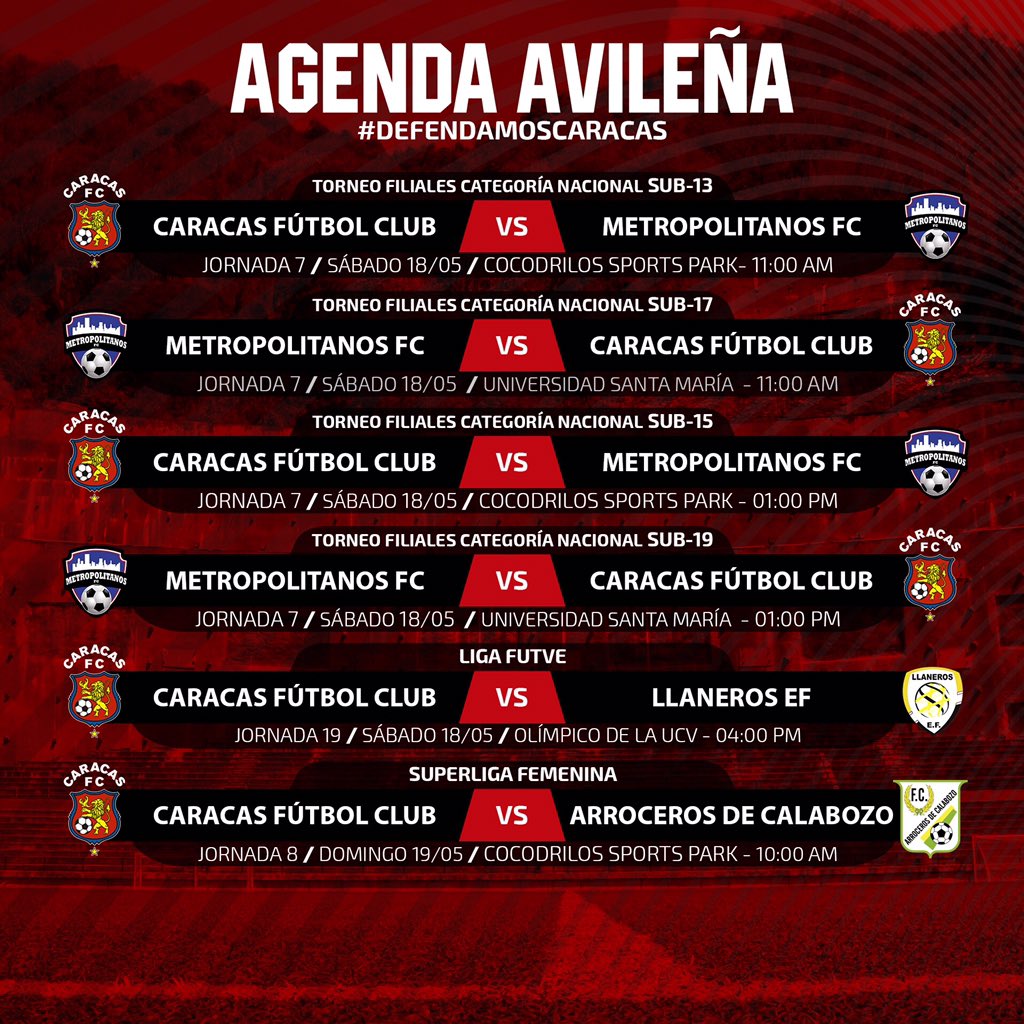 Caracas Fútbol Club on Twitter: "📌📌 ¡Esta es nuestra #AgendaAvileña