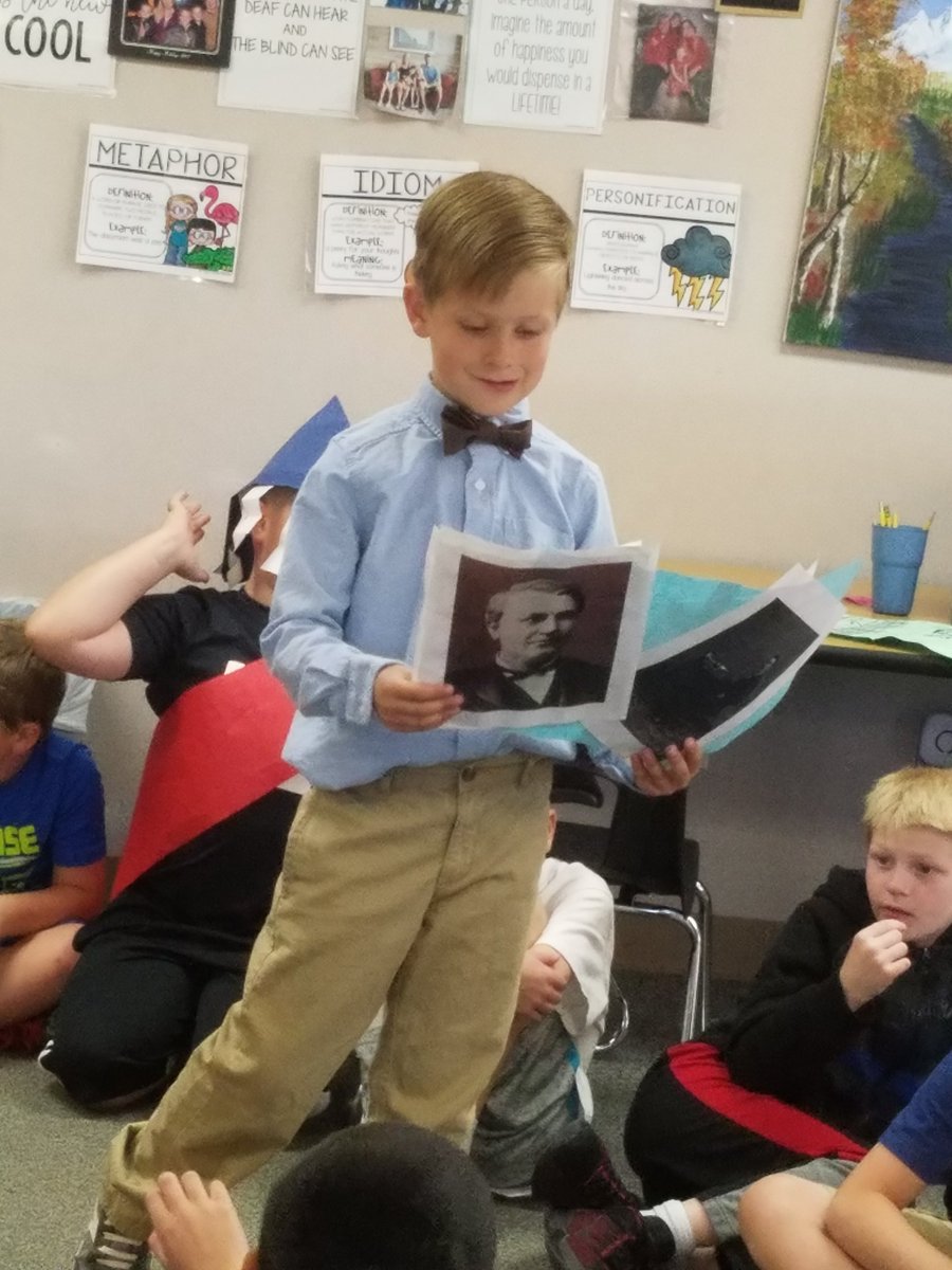 ChelseyMallory2's tweet photo. Thomas Edison, Madame Curie, Rosa Parks, Chipper Jones, and Rachel Carson dropped in my #classroom today! They taught my class about the character traits that made them great and the story of their lives. #learningisfun #oneflagstone #fseconnected https://t.co/Yf8V60tl4J