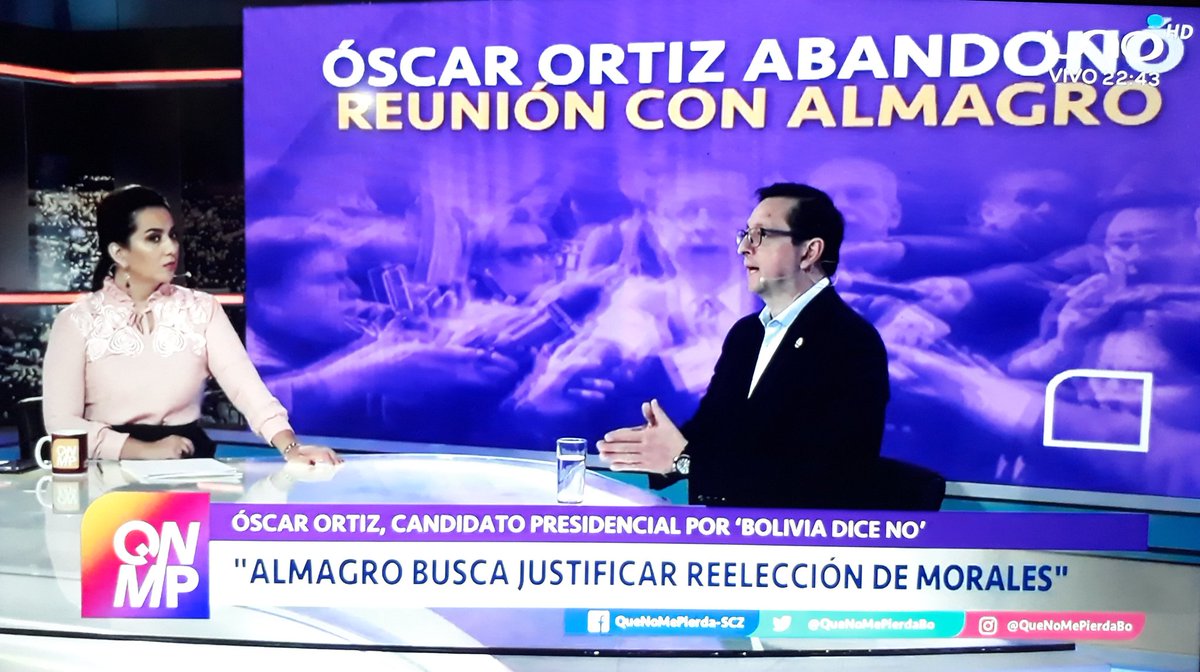 .<a href="/OscarOrtizA/">Oscar Ortiz Antelo</a> se retiró de la reunión con <a href="/Almagro_OEA2015/">Luis Almagro</a> reclamando su cambio de posición con respecto a la reelección de <a href="/evoespueblo/">Evo Morales Ayma</a>