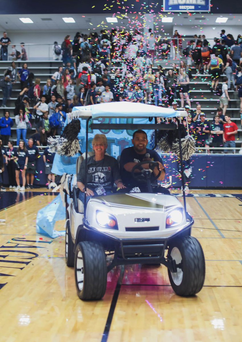 FlowerMoundHS's tweet photo. We held a surprise pep rally for our amazing leader FMHS Principal Sonya Lail? Thank you for everything you've done for our students, staff and community. You will be missed! #OnceAJagAlwaysAJag 💙🐾 More 📸 https://t.co/PIX6zfUZcX. https://t.co/cJyoUiUn6f