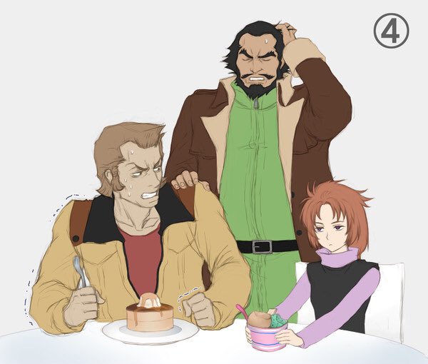 スコールvsまだ感性が豊かではない頃のマリーダさん

①ス「…な、なんだよ?そんなに見てもやらねーぞ!」
②ス「ま、まさか それと交換しようってのか⁉️しかもそれ食いかけじゃねーか‼️正気かお前⁉️」
③ス「⁇」
④ジ「…交換してやれ…」
    ス「…ぐっ…‼️」orz 