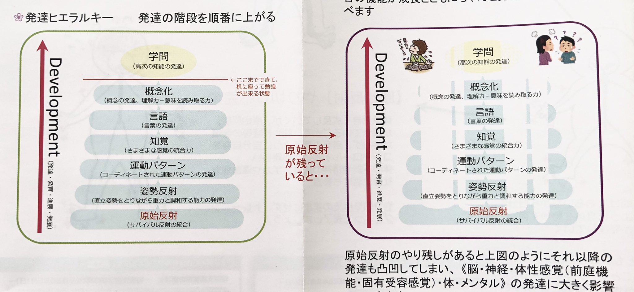 原始反射とビジョントレーニング 慢性不調 発達問題 発達心体療法師さとの On Twitter 発達の問題 になぜ 原始反射の統合 は必要なのか 発達には順番がある し その1番底辺になるのが 原始反射 だからです 原始反射が残ったままだと その後積み上がるはずの発達