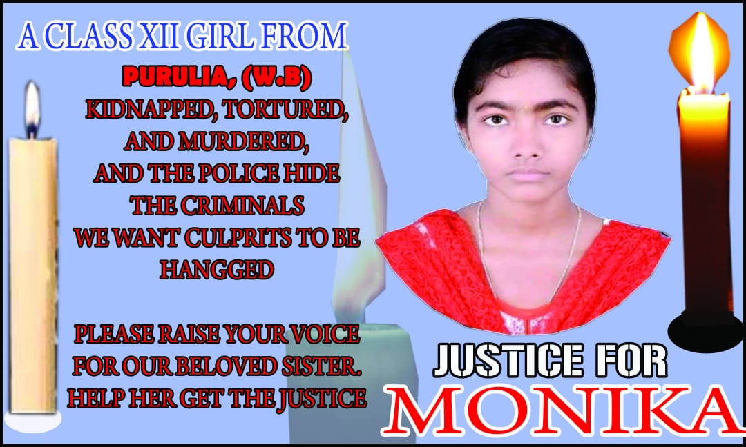 suvendumahata11's tweet photo. No media ..no political party raise voice against the raped and murderd of our sister manika mahato.... 
#JusticeForMonika 
@abpanandatv @Zee24Ghanta @PMOIndia @Manekagandhibjp @HMOIndia @rashtrapatibhvn @ravishndtv @SnehlatasTOI @SangbadPratidin @MyAnandaBazar https://t.co/L4Fi0uCvCB