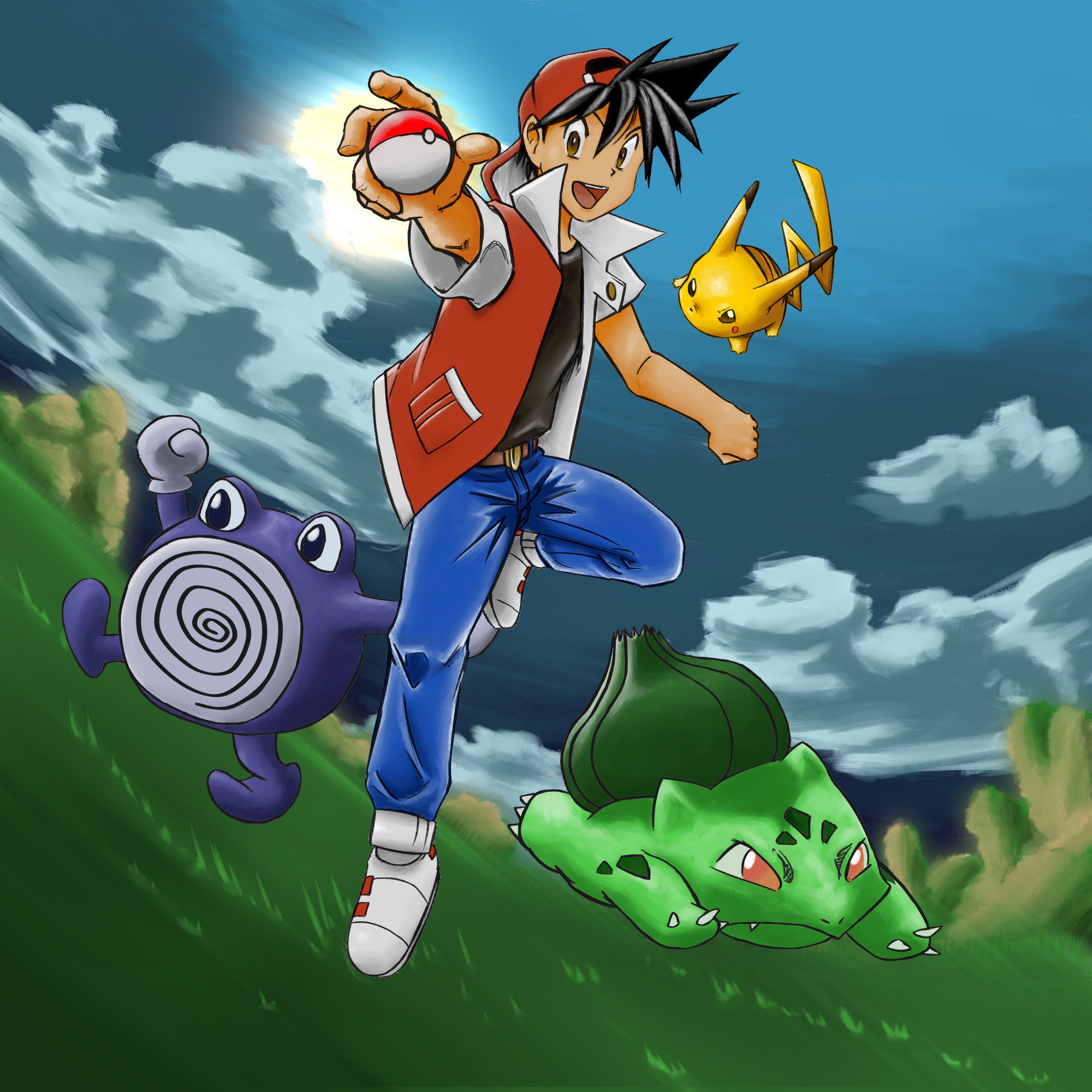 Anime #Art #Red #Pokemon  Pokemon red, Pokemon trainer red, Pokemon red  blue