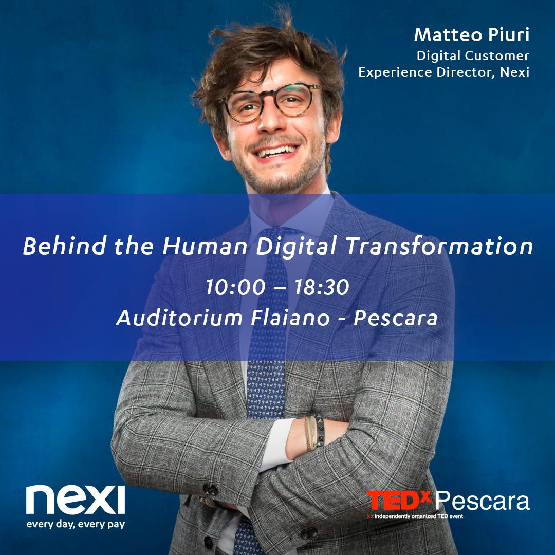 Le persone come elemento chiave per una trasformazione aziendale di successo.
Ne parla Matteo Piuri, Digital Customer Experience Director di #Nexi, nel suo intervento a #TedXPescara sul tema “Behind the Human Digital Transformation”.